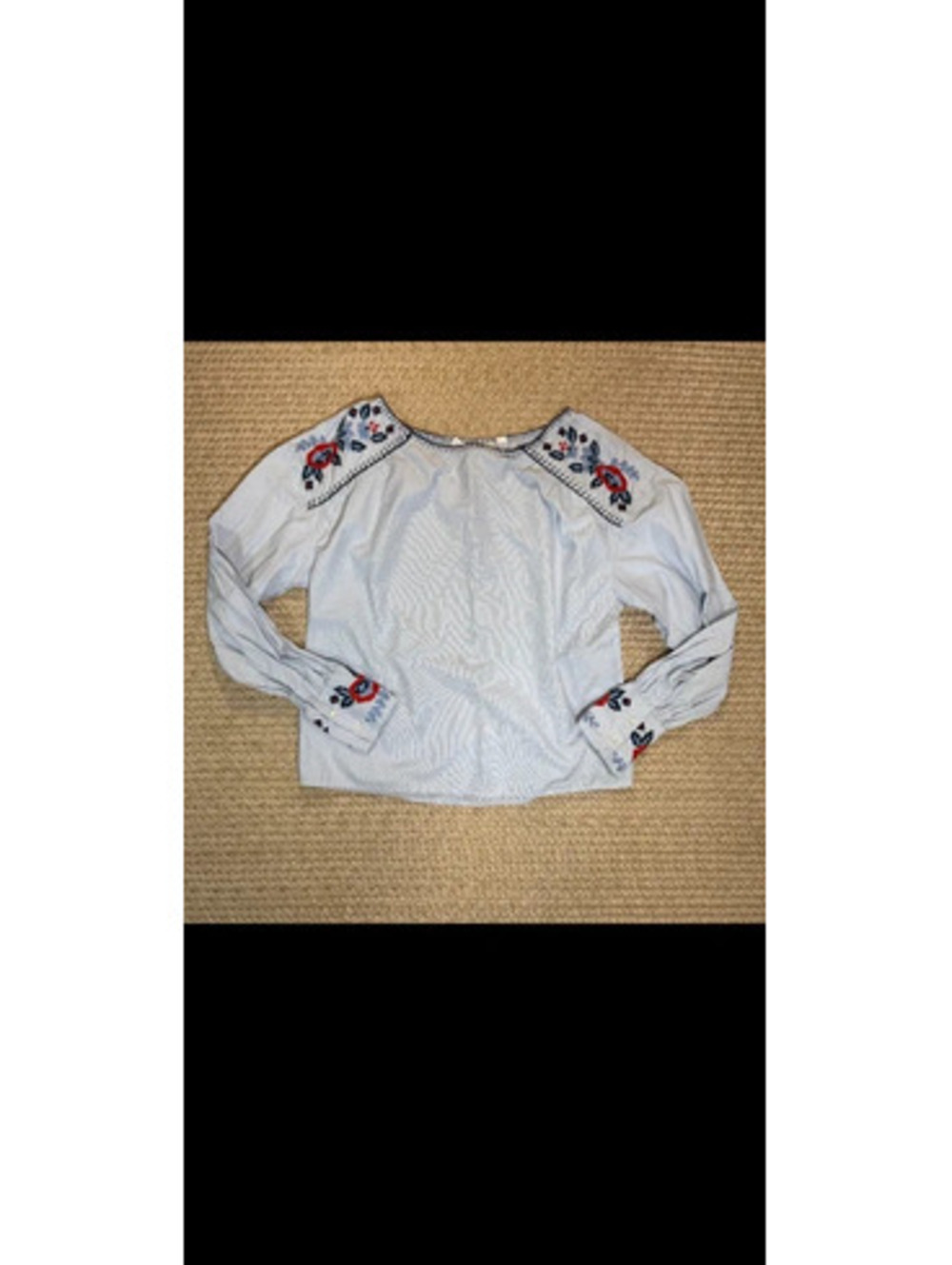L.O.G.G Women’s White And Blue Long Sleeve Blouse Embroidered Floral Size 4